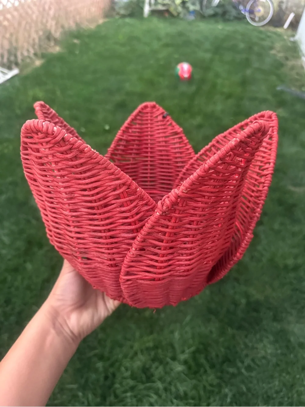 Handwoven Lotus-Style Decorative Basket in Red
